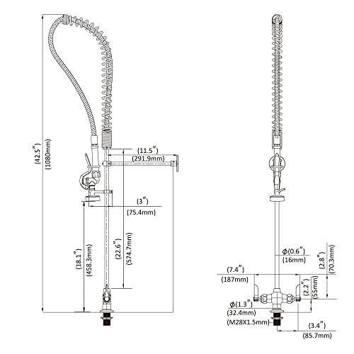 Commercial Kitchen Faucet with Pull Down Sprayer, Double Handle High Pressure Kitchen Sink Faucet with Pre-Rinse, Stainless Steel Kitchen Faucets with Pot Filler, Chrome Buylikepro