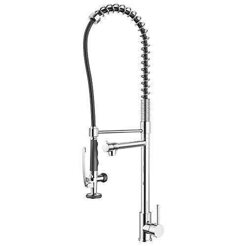 Commercial Kitchen Faucet with Pull Down Sprayer, Single Handle High Pressure Kitchen Sink Faucet with Pre-Rinse, Stainless Steel Kitchen Faucets with Pot Filler, Chrome Buylikepro