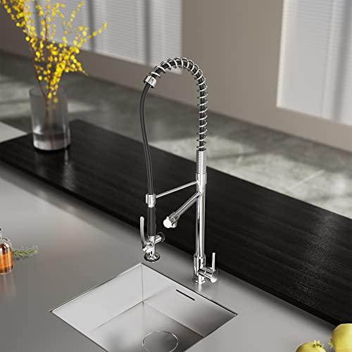 Commercial Kitchen Faucet with Pull Down Sprayer, Single Handle High Pressure Kitchen Sink Faucet with Pre-Rinse, Stainless Steel Kitchen Faucets with Pot Filler, Chrome Buylikepro