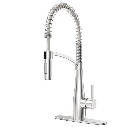 Commercial Kitchen Faucet with Sprayer, Single Handle Pull Down Kitchen Faucet, Modern Spring Kitchen Sink Faucet, 3 Hole Stainless Steel Kitchen Faucet Buylikepro