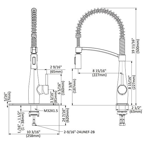 Commercial Kitchen Faucet with Sprayer, Single Handle Pull Down Kitchen Faucet, Modern Spring Kitchen Sink Faucet, 3 Hole Stainless Steel Kitchen Faucet Buylikepro