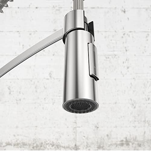 Commercial Kitchen Faucet with Sprayer, Single Handle Pull Down Kitchen Faucet, Modern Spring Kitchen Sink Faucet, Single Hole Stainless Steel Kitchen Faucet Buylikepro
