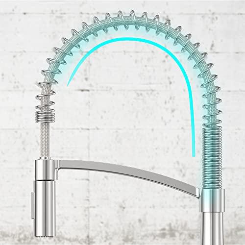 Commercial Kitchen Faucet with Sprayer, Single Handle Pull Down Kitchen Faucet, Modern Spring Kitchen Sink Faucet, Single Hole Stainless Steel Kitchen Faucet Buylikepro
