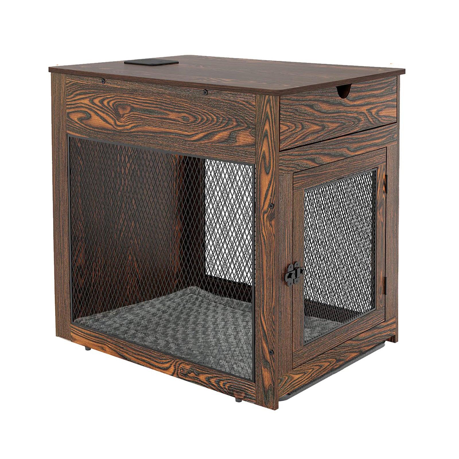 Dog Crate with Storage Drawer Pad Tray, Support Wired/Wireless Charging - Large Buylikepro