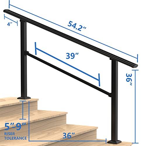 Handrails for Outdoor Steps, Outdoor Stair Railing Fits 3 to 4 Steps, Black Wrought Handrail for Concrete Steps, Porch Steps (4 Steps) Buylikepro