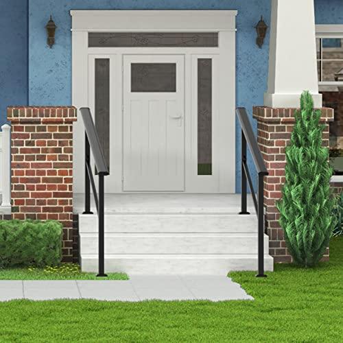 Handrails for Outdoor Steps, Outdoor Stair Railing Fits 4 to 5 Steps, Black Wrought Handrail for Concrete Steps, Porch Steps (5 Steps) Buylikepro