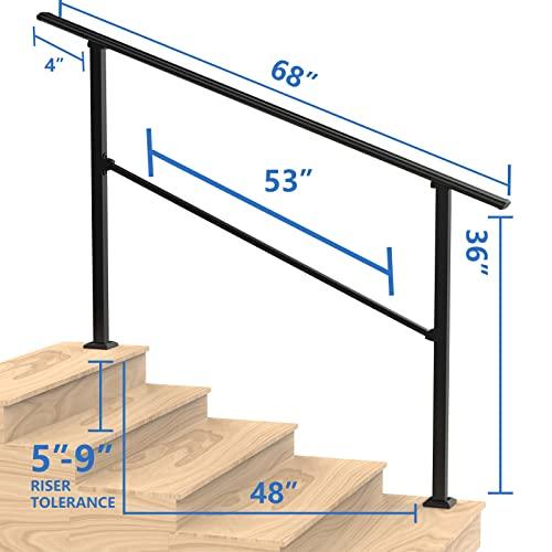 Handrails for Outdoor Steps, Outdoor Stair Railing Fits 4 to 5 Steps, Black Wrought Handrail for Concrete Steps, Porch Steps (5 Steps) Buylikepro