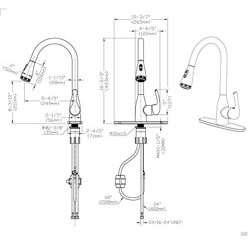 Kitchen Faucet with Pull Down Sprayer Brushed Nickel, 4-Function Single Handle Kitchen Sink Faucet, Modern 3 Hole Solid Brass Kitchen Faucet Buylikepro