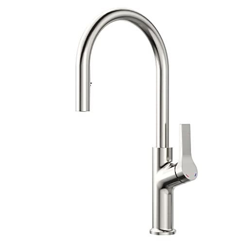 Kitchen Faucet with Pull Down Sprayer, Single Handle Kitchen Sink Faucet, High Arc Brass Kitchen Faucets, Modern Brushed Nickel Kitchen Faucet with Sprayer Buylikepro