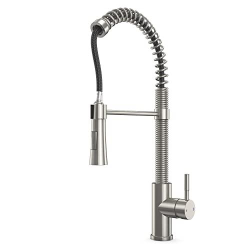 Kitchen Faucet with Pull-Down Sprayhead, Commercial Spring Kitchen Faucet, Modern Single Handle Kitchen Sink Faucet Brushed Nickel Buylikepro