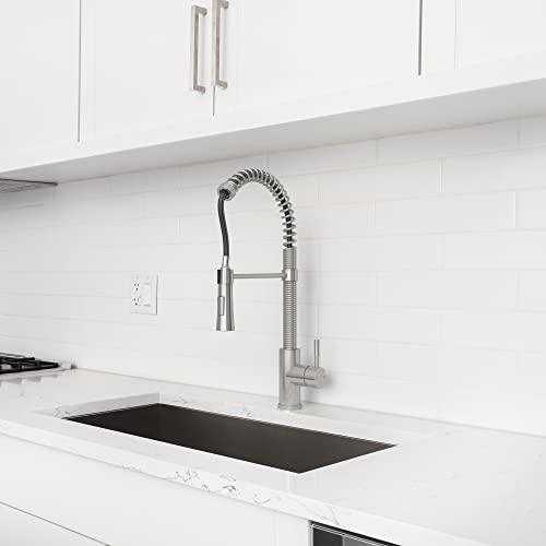 Kitchen Faucet with Pull-Down Sprayhead, Commercial Spring Kitchen Faucet, Modern Single Handle Kitchen Sink Faucet Brushed Nickel Buylikepro