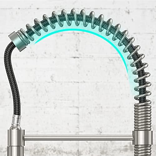 Kitchen Faucet with Pull-Down Sprayhead, Commercial Spring Kitchen Faucet, Modern Single Handle Kitchen Sink Faucet Brushed Nickel Buylikepro