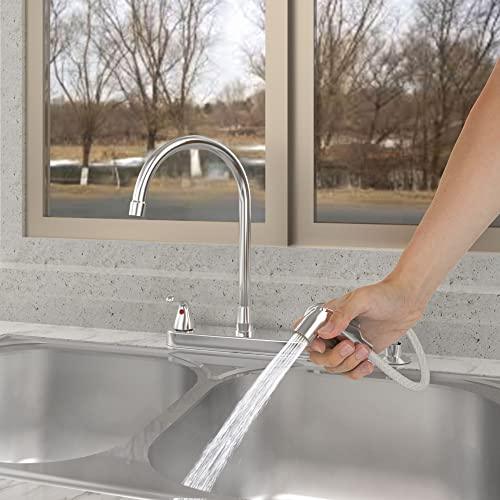 Kitchen Faucet with Side Sprayer, 4 Hole Stainless Steel Faucet for Kitchen Sink, High arc Double Handle Kitchen Faucets, Chrome Buylikepro
