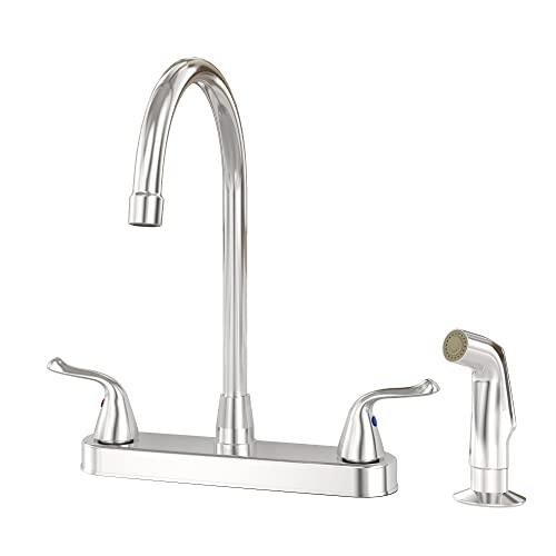 Kitchen Faucet with Side Sprayer, 4 Hole Stainless Steel Faucet for Kitchen Sink, High arc Double Handle Kitchen Faucets, Chrome Buylikepro