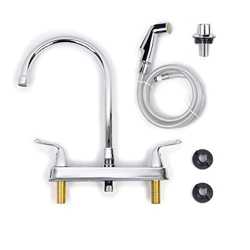 Kitchen Faucet with Side Sprayer, 4 Hole Stainless Steel Faucet for Kitchen Sink, High arc Double Handle Kitchen Faucets, Chrome Buylikepro