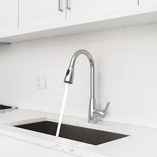 Kitchen Faucets with Pull Down Sprayer, High Arc Faucet for Kitchen Sink, Single Handle Brushed Nickel Kitchen Faucet, Modern Stainless Steel Kitchen Faucet with Sprayer Buylikepro