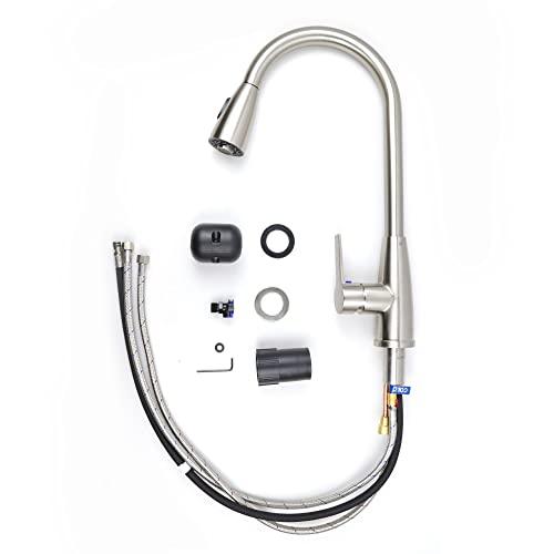 Kitchen Faucets with Pull Down Sprayer, High Arc Faucet for Kitchen Sink, Single Handle Brushed Nickel Kitchen Faucet, Modern Stainless Steel Kitchen Faucet with Sprayer Buylikepro