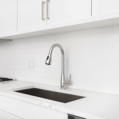 Kitchen Faucets with Pull Down Sprayer, High Arc Faucet for Kitchen Sink, Single Handle Brushed Nickel Kitchen Faucet, Modern Stainless Steel Kitchen Faucet with Sprayer Buylikepro