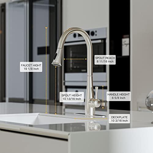 Kitchen Faucets with Pull Down Sprayer, Single Handle Faucet for Kitchen Sink, Modern High Arc Brushed Nickel Kitchen Faucet with Sprayer Buylikepro