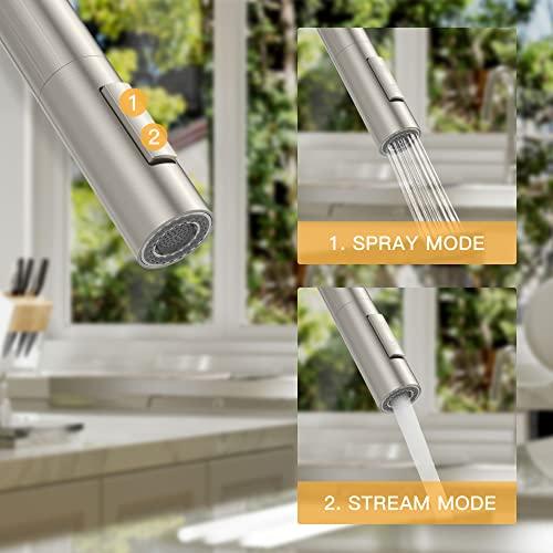 Kitchen Faucets with Pull Down Sprayer, Single Handle Faucet for Kitchen Sink, Modern High Arc Brushed Nickel Kitchen Faucet with Sprayer Buylikepro