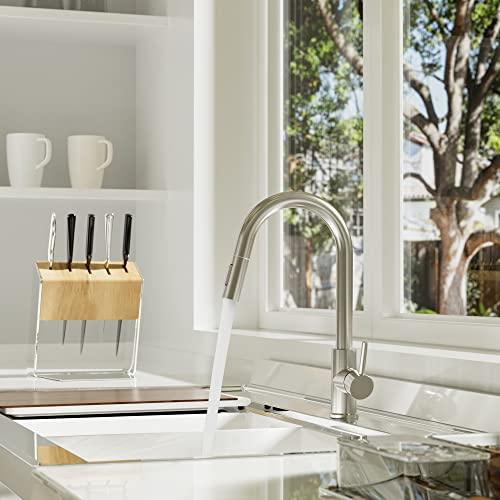 Kitchen Faucets with Pull Down Sprayer, Single Handle Faucet for Kitchen Sink, Modern High Arc Brushed Nickel Kitchen Faucet with Sprayer Buylikepro