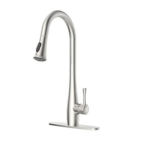 Kitchen Faucets with Pull Down Sprayer, Single Handle Faucet for Kitchen Sink, Modern High Arc Brushed Nickel Kitchen Faucet with Sprayer Buylikepro