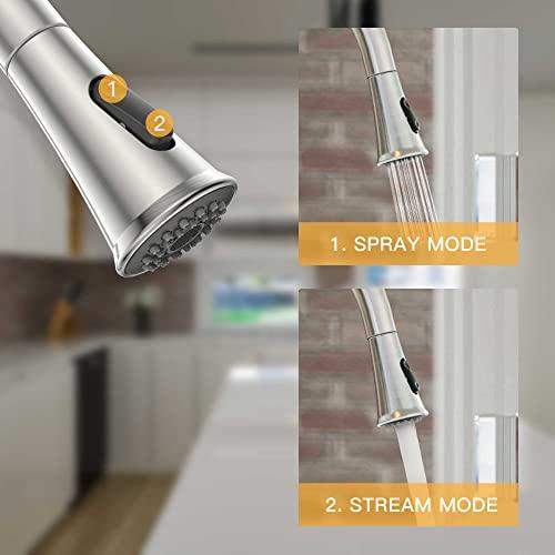 Kitchen Faucets with Pull Down Sprayer, Single Handle Faucet for Kitchen Sink, Modern High Arc Brushed Nickel Kitchen Faucet with Sprayer Buylikepro