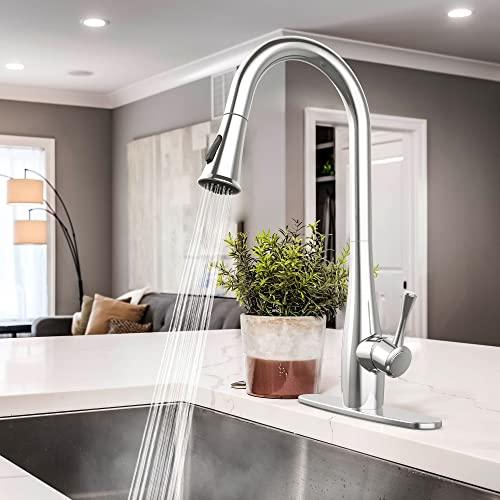 Kitchen Faucets with Pull Down Sprayer, Single Handle Faucet for Kitchen Sink, Modern High Arc Kitchen Faucet with Sprayer, Chrome Buylikepro