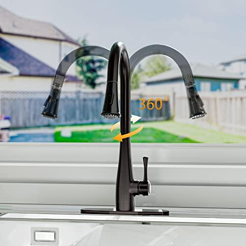 Kitchen Faucets with Pull Down Sprayer, Single Handle Faucet for Kitchen Sink, Modern Oil Rubbed Bronze Kitchen Faucet with Sprayer Buylikepro