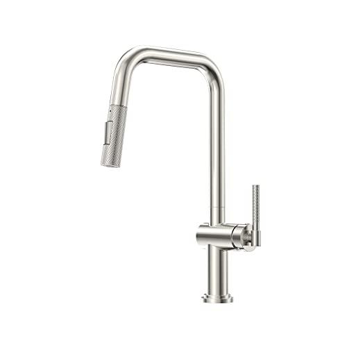 Modern Kitchen Sink Faucet, Stainless Steel Kitchen Faucet with Pull Down Sprayer Commercial Brushed Nickel Kitchen Faucet Single Handle High-Arc Spot-Resistant Buylikepro