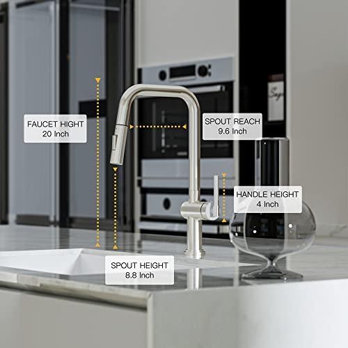 Modern Kitchen Sink Faucet, Stainless Steel Kitchen Faucet with Pull Down Sprayer Commercial Brushed Nickel Kitchen Faucet Single Handle High-Arc Spot-Resistant Buylikepro