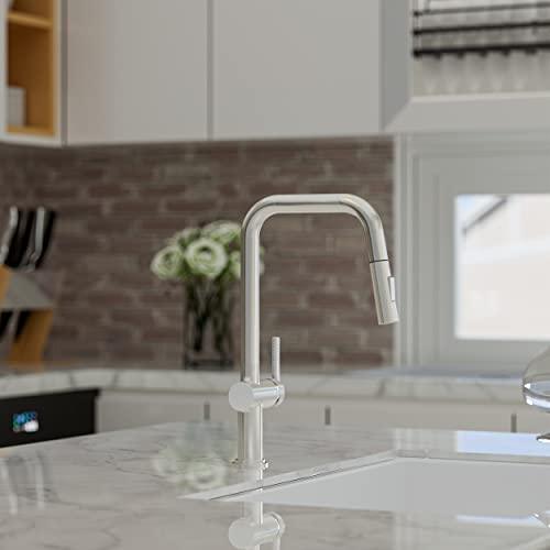 Modern Kitchen Sink Faucet, Stainless Steel Kitchen Faucet with Pull Down Sprayer Commercial Brushed Nickel Kitchen Faucet Single Handle High-Arc Spot-Resistant Buylikepro