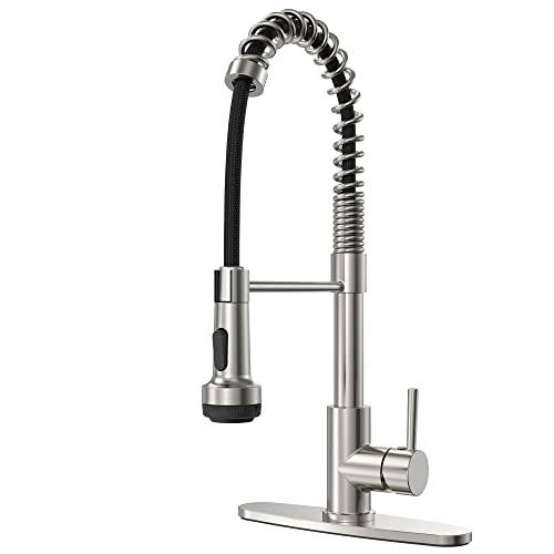 Pull Down Kitchen Faucet Brushed Nickel, 4-Function Single Handle Kitchen Sink Faucet, 3 Hole Kitchen Faucet with Sprayer, Modern Stainless Steel Faucet for Kitchen Sink Buylikepro