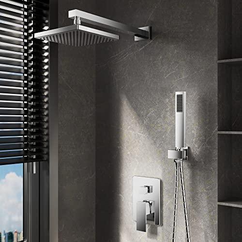 Rainfall Shower System High Pressure 8 inch Shower Head Hand Held Shower Head Bathroom Luxury Rain Mixer Shower Complete Combo Set Wall Mounted, Chrome (Valve Included) Buylikepro