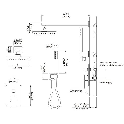 Rainfall Shower System High Pressure 8 inch Shower Head Hand Held Shower Head Bathroom Luxury Rain Mixer Shower Complete Combo Set Wall Mounted, Chrome (Valve Included) Buylikepro