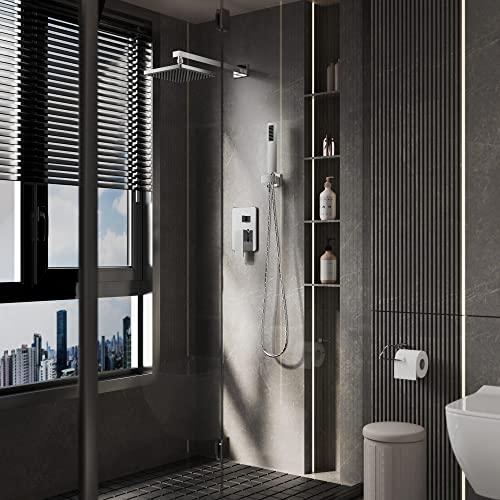 Rainfall Shower System High Pressure 8 inch Shower Head Hand Held Shower Head Bathroom Luxury Rain Mixer Shower Complete Combo Set Wall Mounted, Chrome (Valve Included) Buylikepro