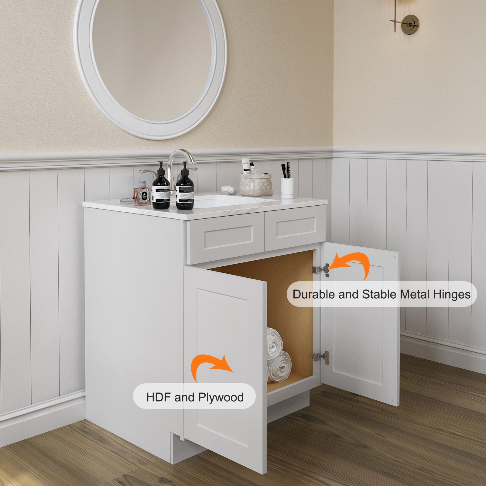 24"D*30"W*34.5"H Birch Solid Wood Sink Base Kitchen Cabinet SB30