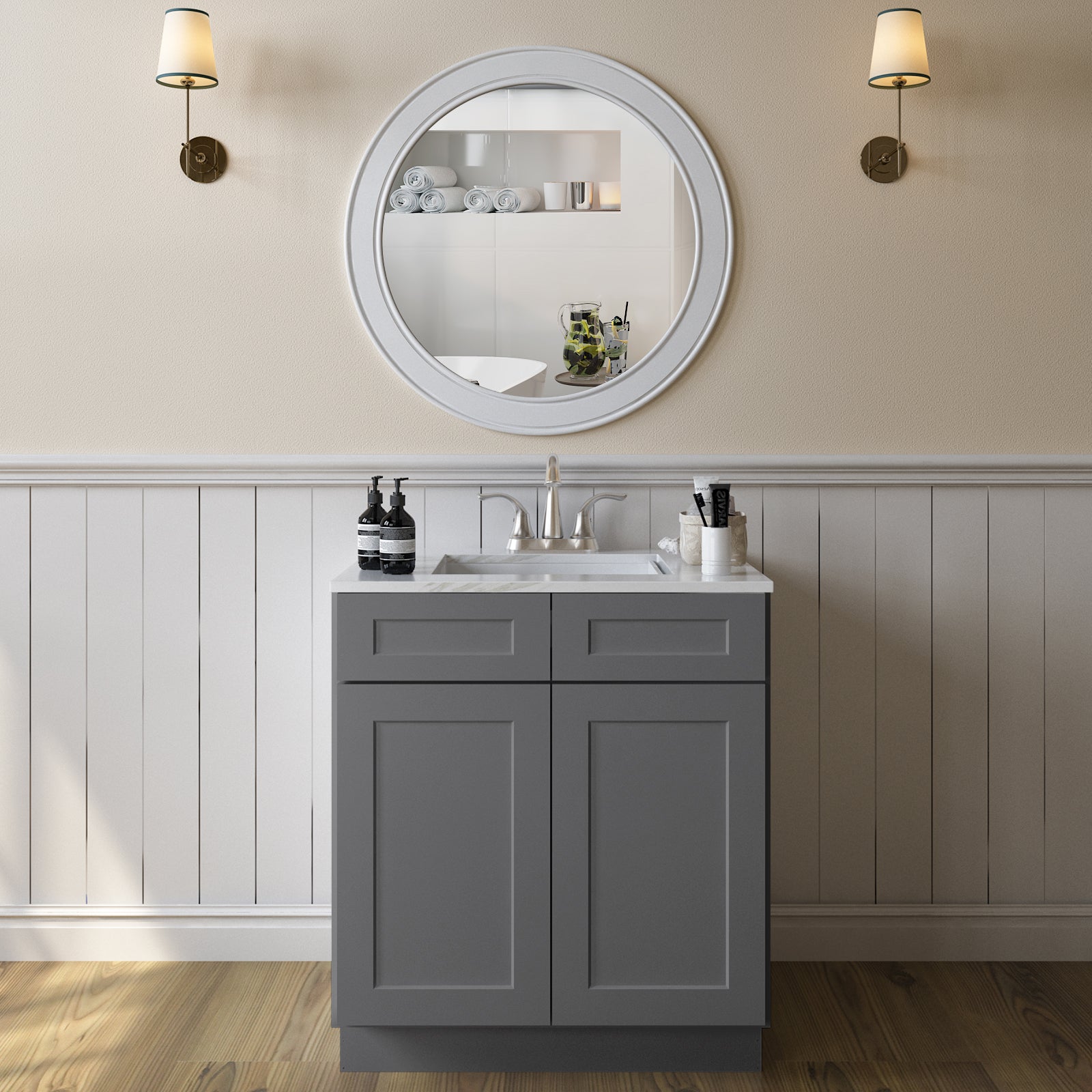 24"D*30"W*34.5"H Birch Solid Wood Sink Base Kitchen Cabinet SB30