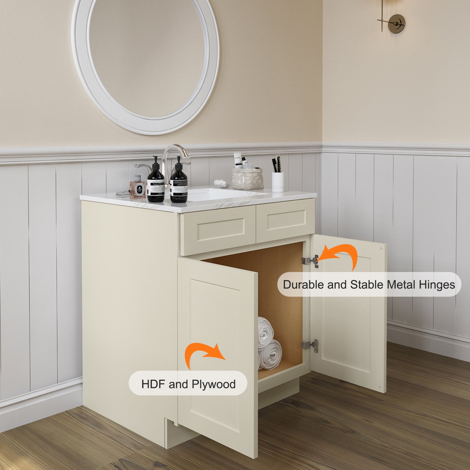 24"D*33"W*34.5"H Birch Solid Wood Sink Base Kitchen Cabinet SB33