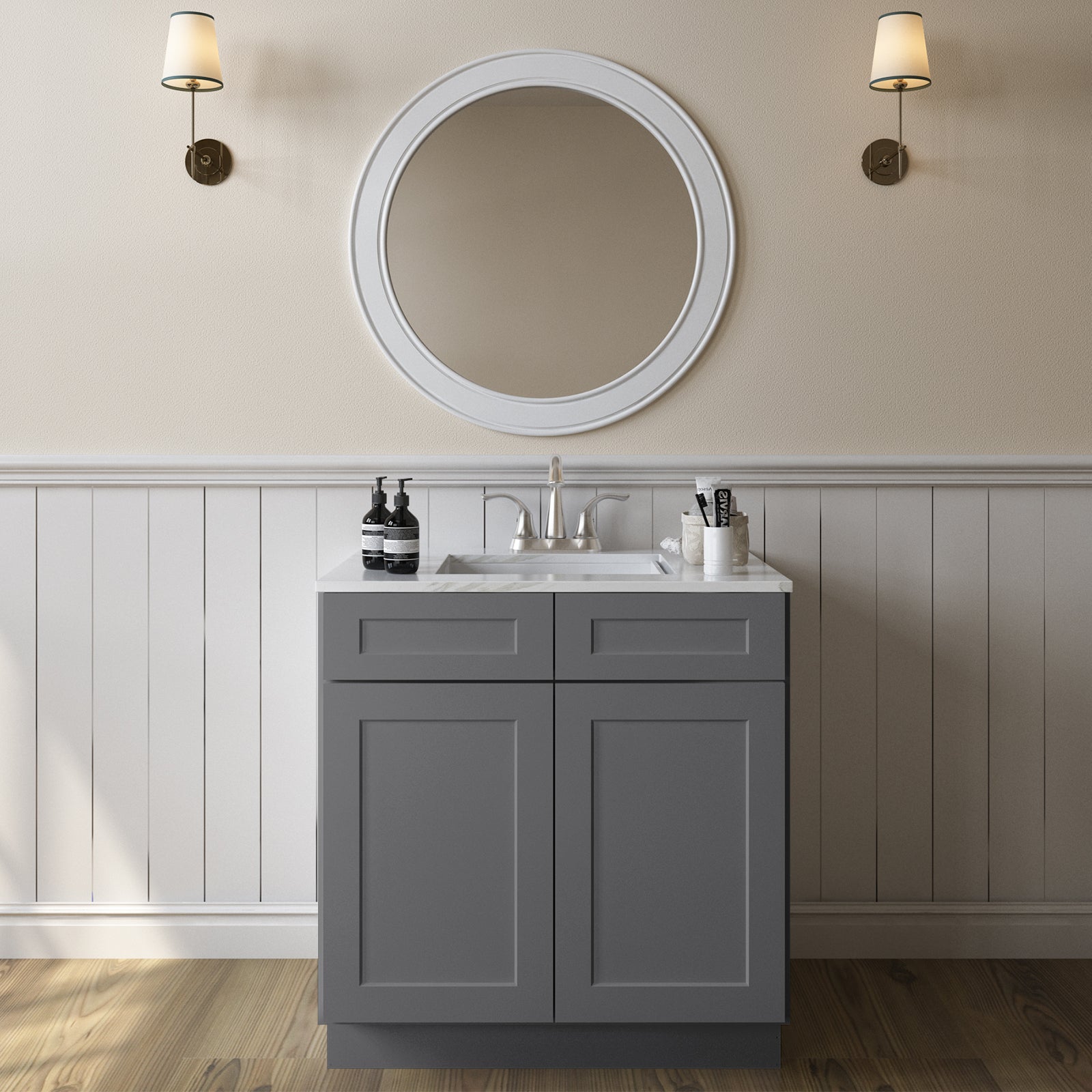 24"D*33"W*34.5"H Birch Solid Wood Sink Base Kitchen Cabinet SB33