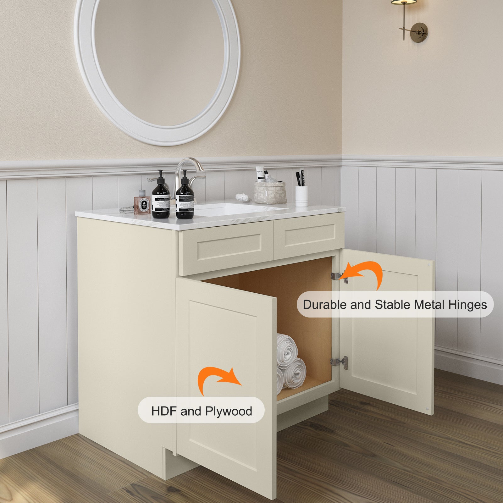 24"D*36"W*34.5"H Birch Solid Wood Sink Base Kitchen Cabinet SB36