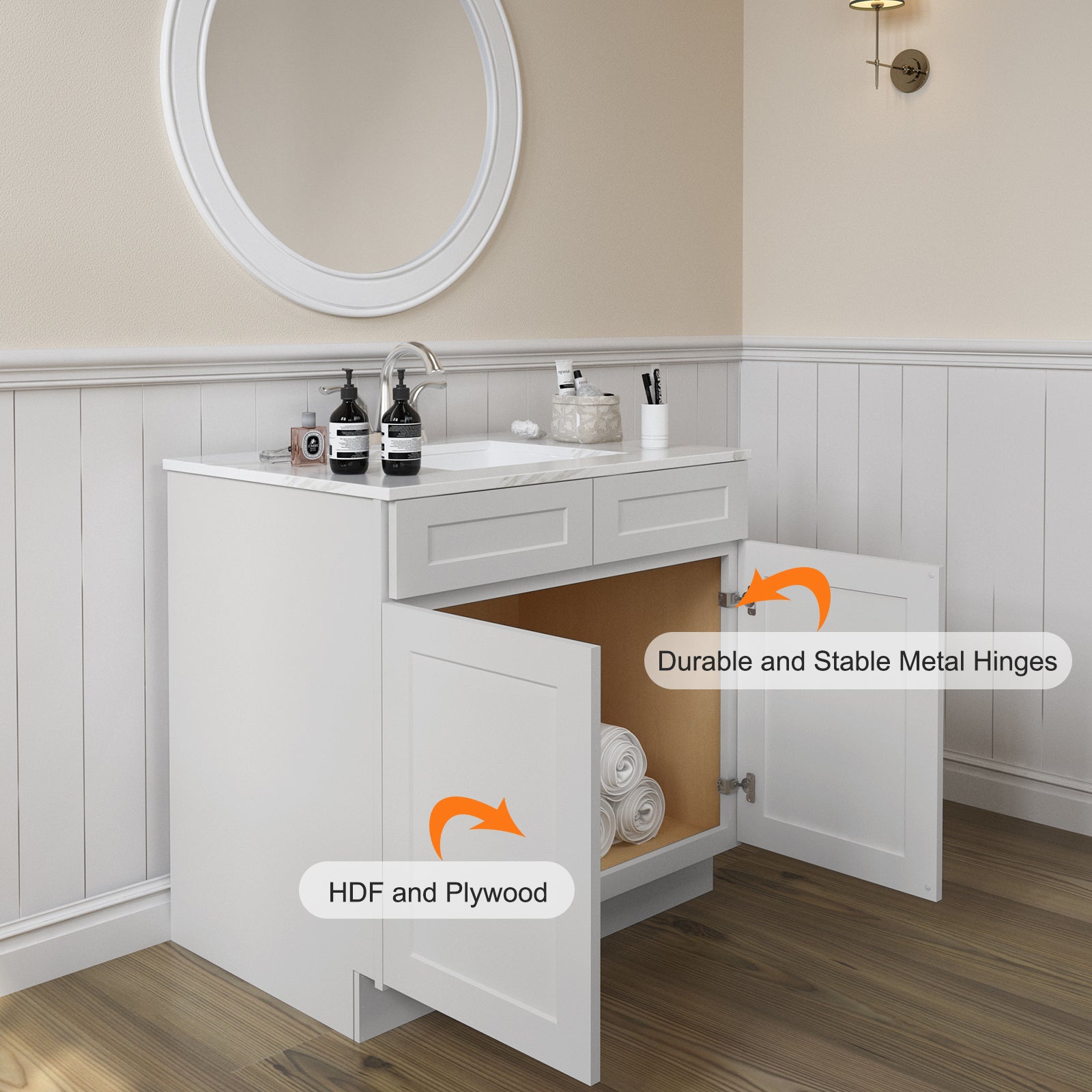 24"D*36"W*34.5"H Birch Solid Wood Sink Base Kitchen Cabinet SB36