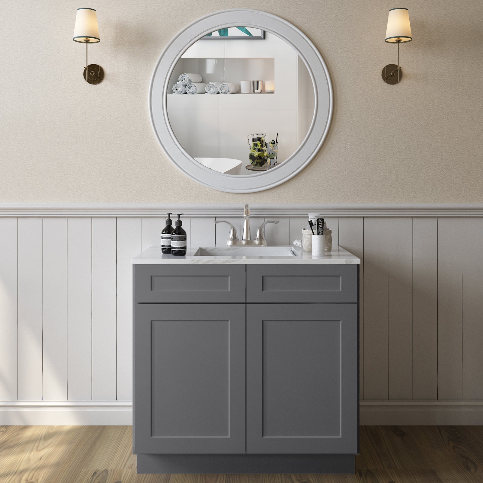 24"D*36"W*34.5"H Birch Solid Wood Sink Base Kitchen Cabinet SB36