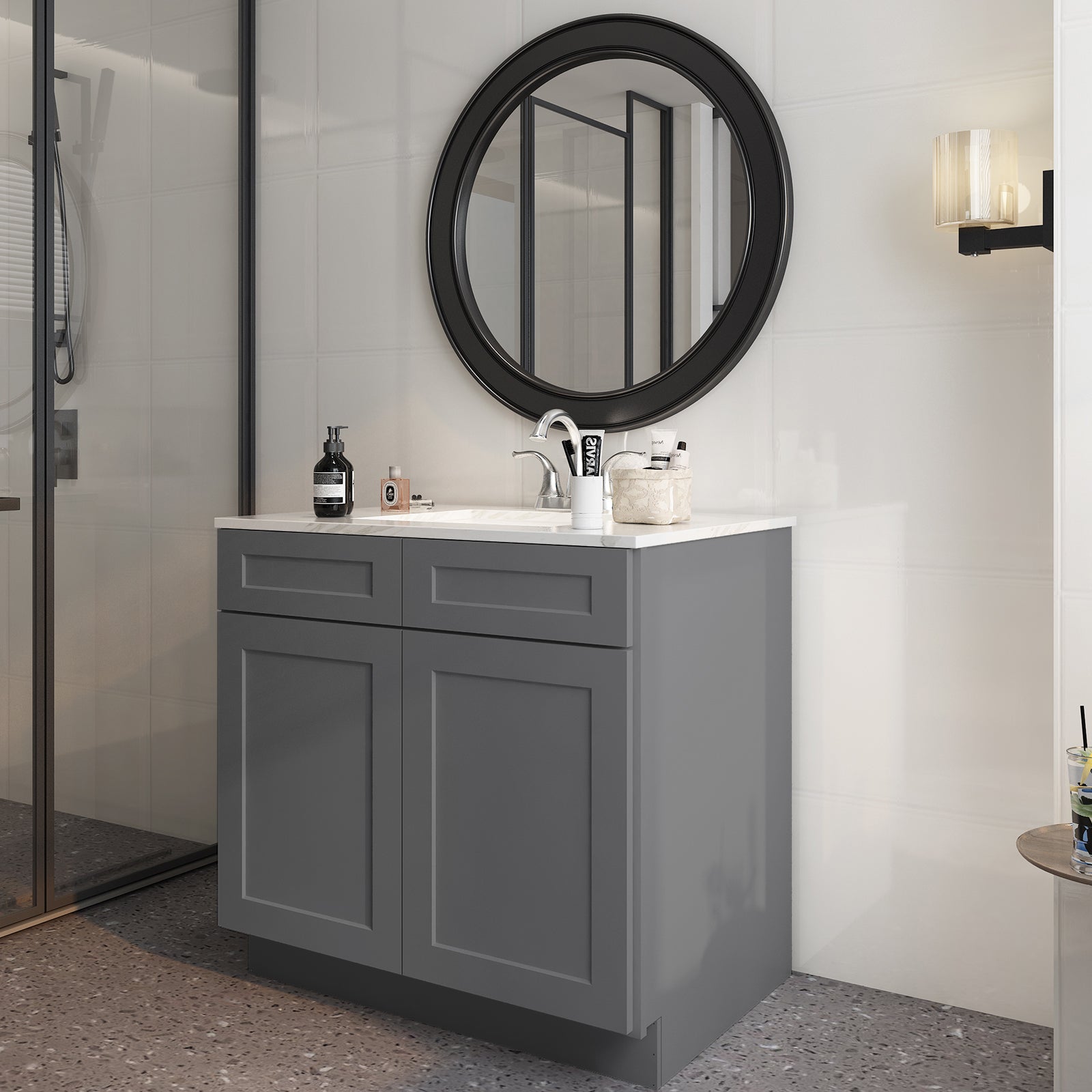 24"D*36"W*34.5"H Birch Solid Wood Sink Base Kitchen Cabinet SB36