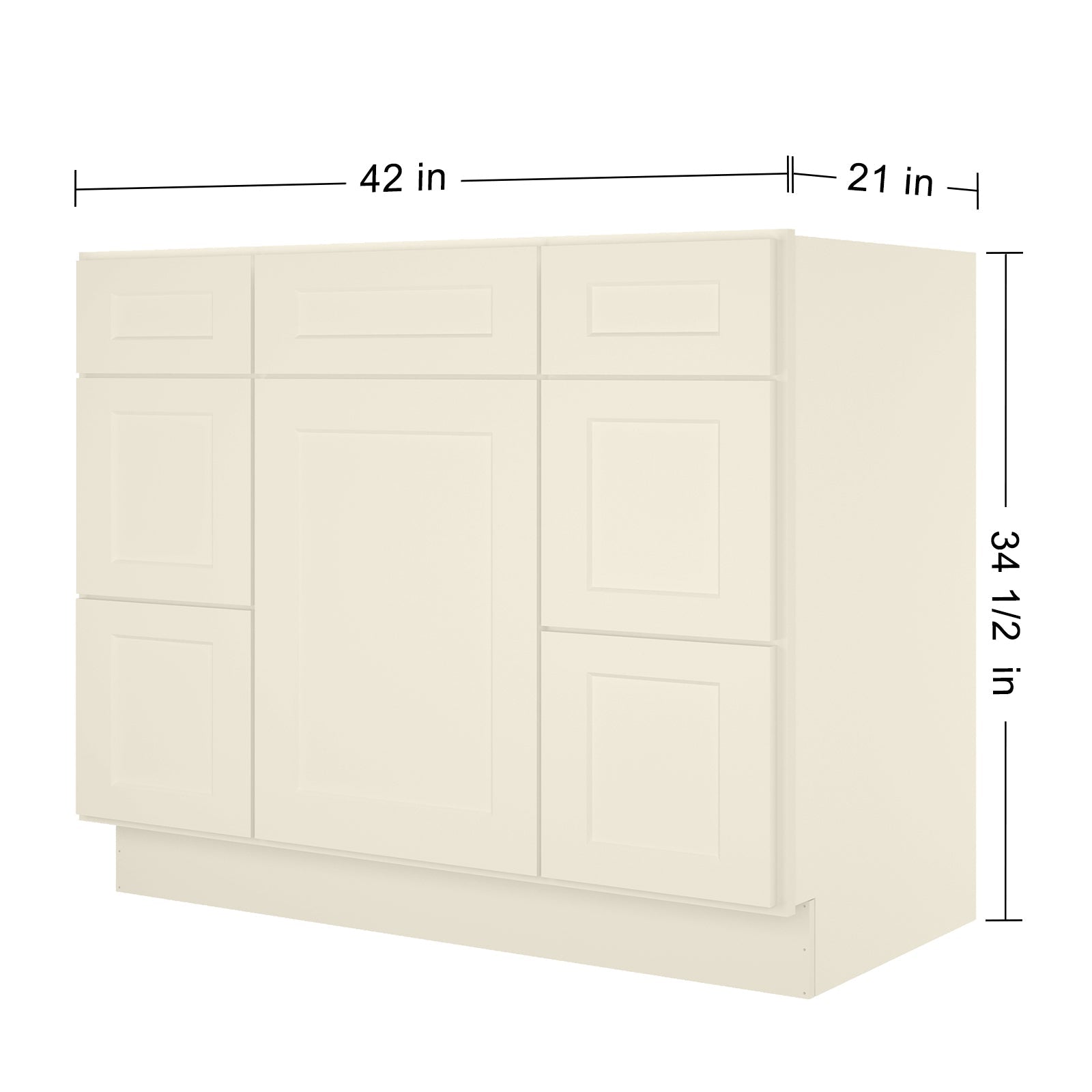 21"D Birch Solid Wood X 42"W X 34-1/2"H Bath Vanity Double Drawer Cabinet without Top VDDB42