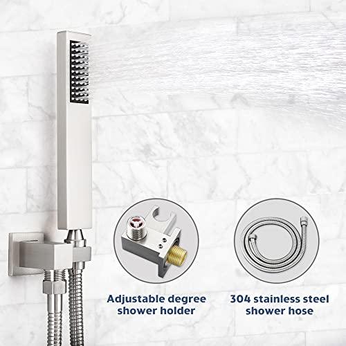 Shower System with 10 Inch Rain Shower Head and Handheld Celling Mounted, High Pressure Rainfall Shower Faucet Fixture Combo Set with 2 in 1 Handheld Showerhead for Bathroom, Chrome Buylikepro
