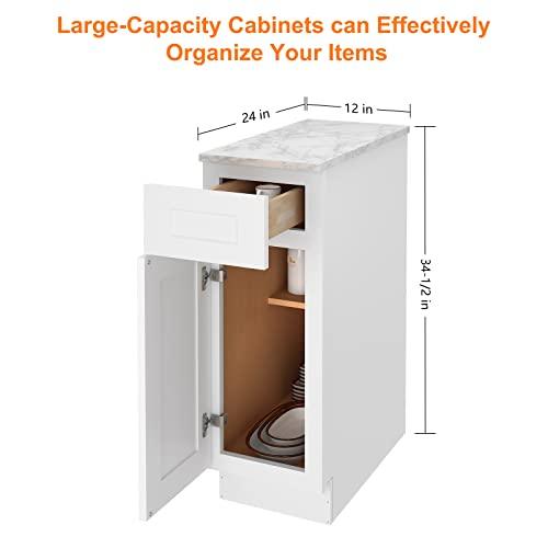 Storage Cabinets- Kitchen Base Cabinet with Drawers and 1 Soft Closing Doors, Wooden Base Cabinets for Furniture in Kitchens, Living Rooms, Bathrooms, Study Rooms and other Places 12"W X 24"D X 34"H Buylikepro