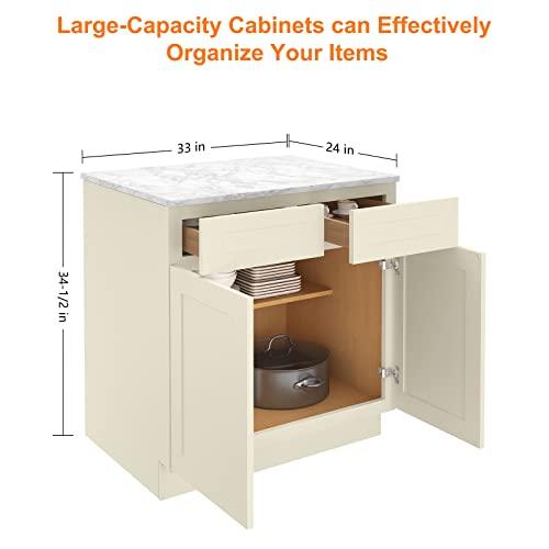 Storage Cabinets- Kitchen Base Cabinet with Drawers and 2 Soft Closing Doors, Wooden Base Cabinets for Furniture in Kitchens, Living Rooms, Bathrooms, Study Rooms and other Places 33"W X 24"D X 34"H Buylikepro