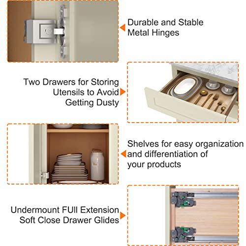 Storage Cabinets- Kitchen Base Cabinet with Drawers and 2 Soft Closing Doors, Wooden Base Cabinets for Furniture in Kitchens, Living Rooms, Bathrooms, Study Rooms and other Places 33"W X 24"D X 34"H Buylikepro