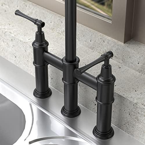 Transitional Bridge Kitchen Faucet with Pull-Down Sprayhead Solid Stainless Steel Kitchen Sink Faucet, 3 Hole 2 Handle Spot-Resistant Faucet for Kitchen Sink Buylikepro